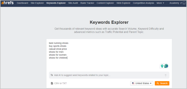 ahrefs keyword explorer tool