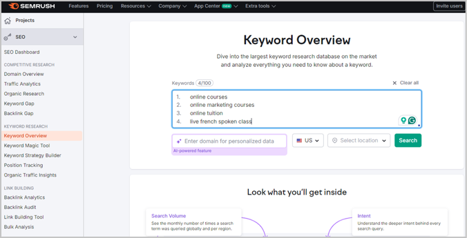 semrush keyword overview tool