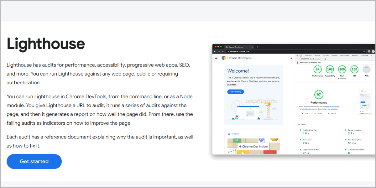 lighthouse web dev tool