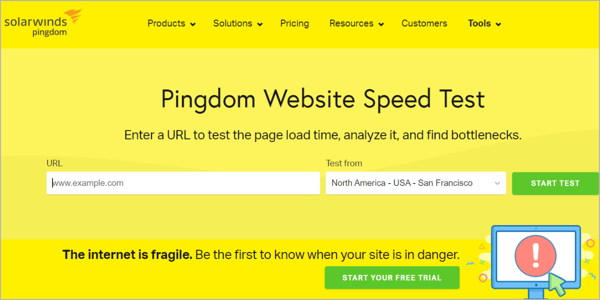 pingdom website speed test tool