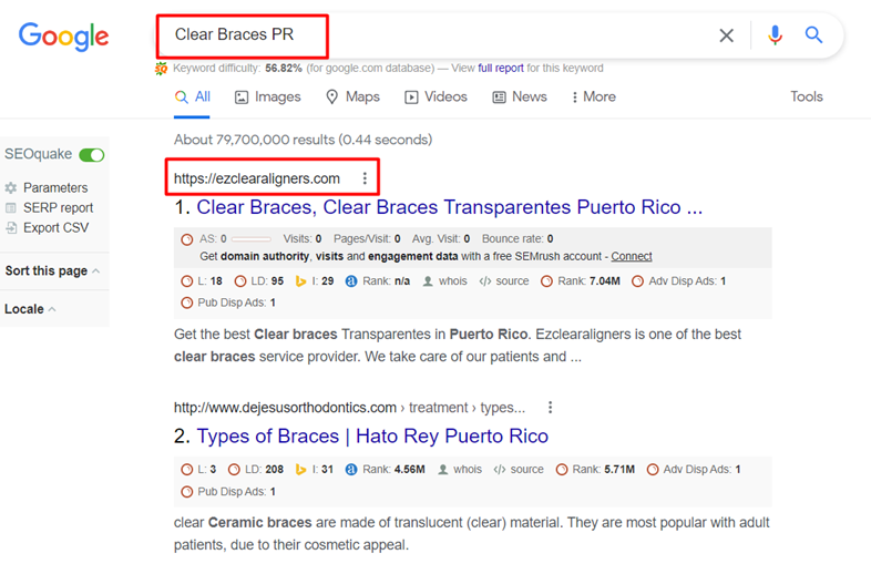 Ezclear aligners google keyword ranking position